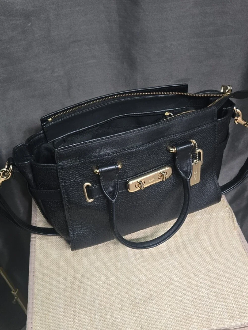 Coach Swagger 27 Black Pebbled Leather Satchel with Gold Hardware